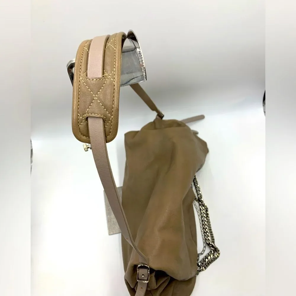 Auth Jimmy Choo Taupe Biker Chain Relaxed Hobo Bag. Excellent Preloved Satchel.